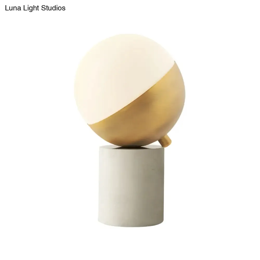 Gold Sphere Nightstand Lamp - Simple Cream Glass Table Light with Marble Base