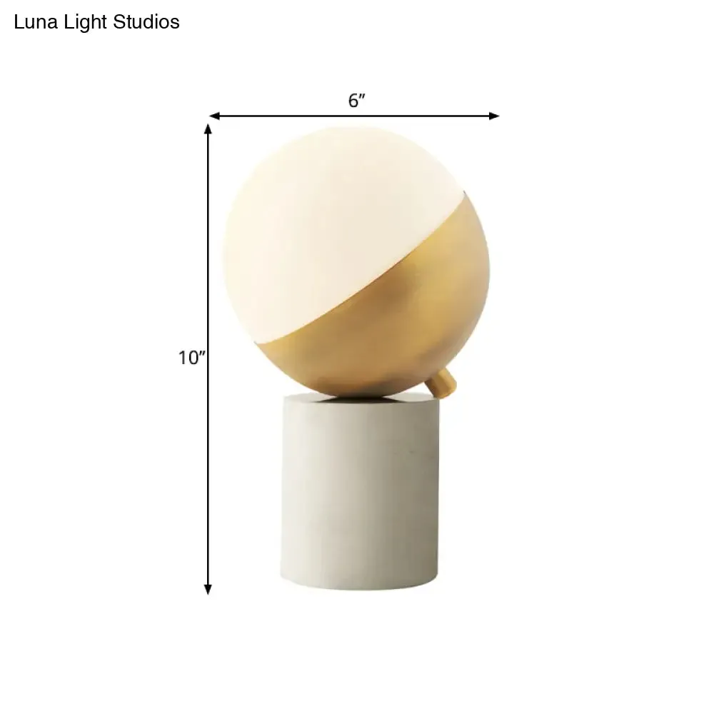 Gold Sphere Nightstand Lamp - Simple Cream Glass Table Light with Marble Base