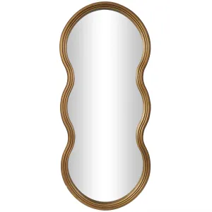 Gold Wooden Wavy Shaped Wall Mirror with Ribbed Frame - 20" X 2" X 47"