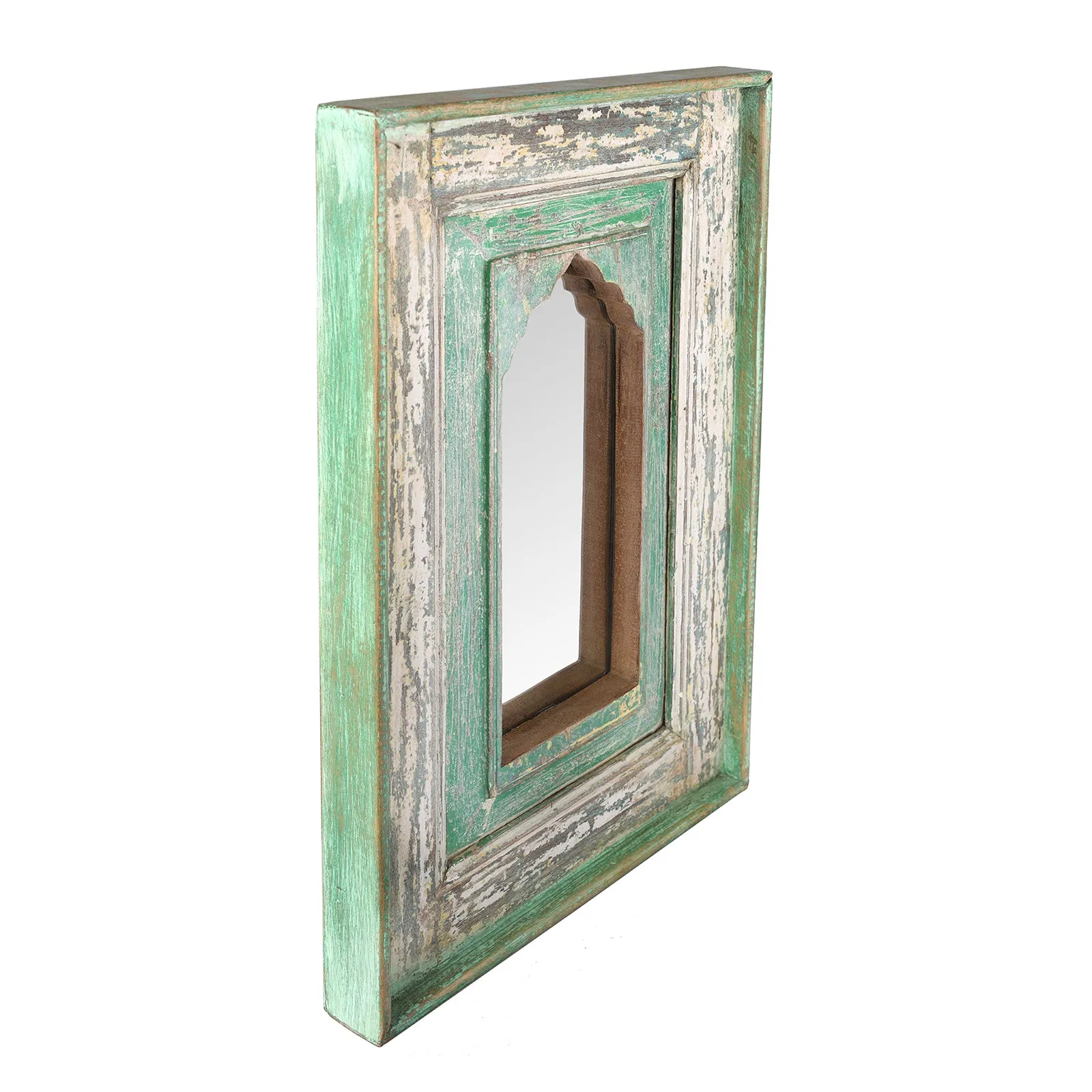 Green Mihrab Mirror Made From Old Teak