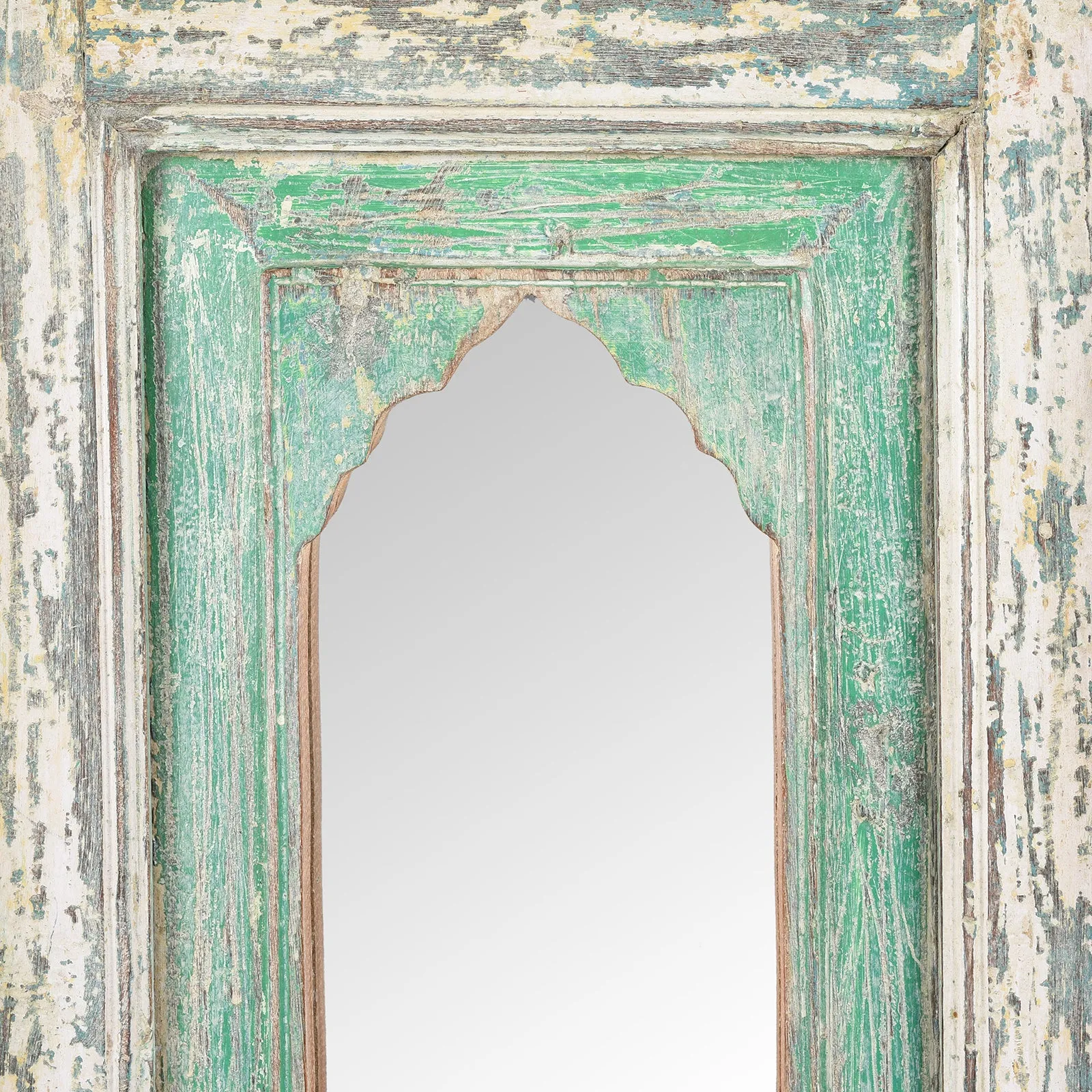 Green Mihrab Mirror Made From Old Teak
