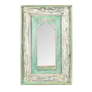 Green Mihrab Mirror Made From Old Teak