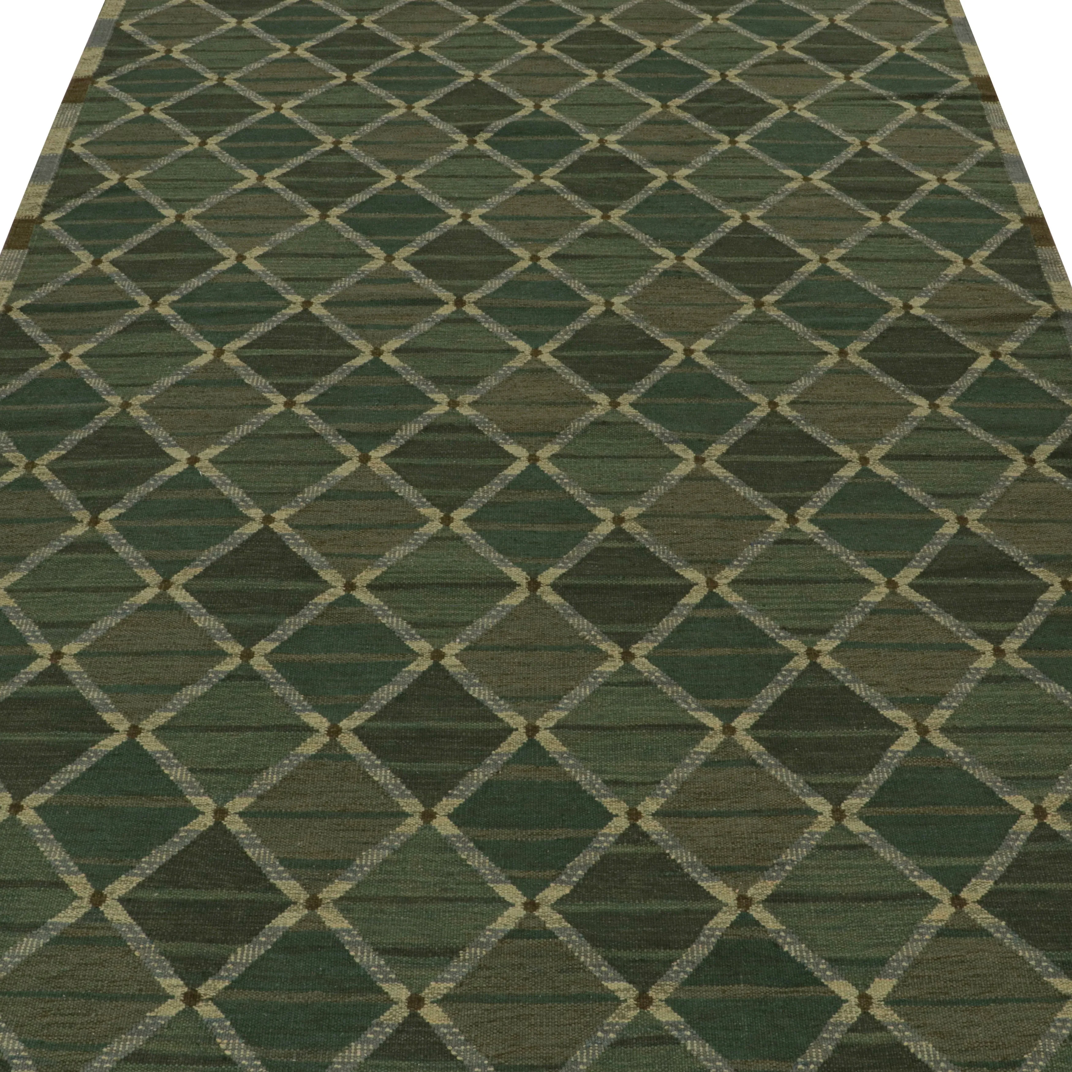Green Swedish Flatweave Wool Rug - 10'1" x 13'9"