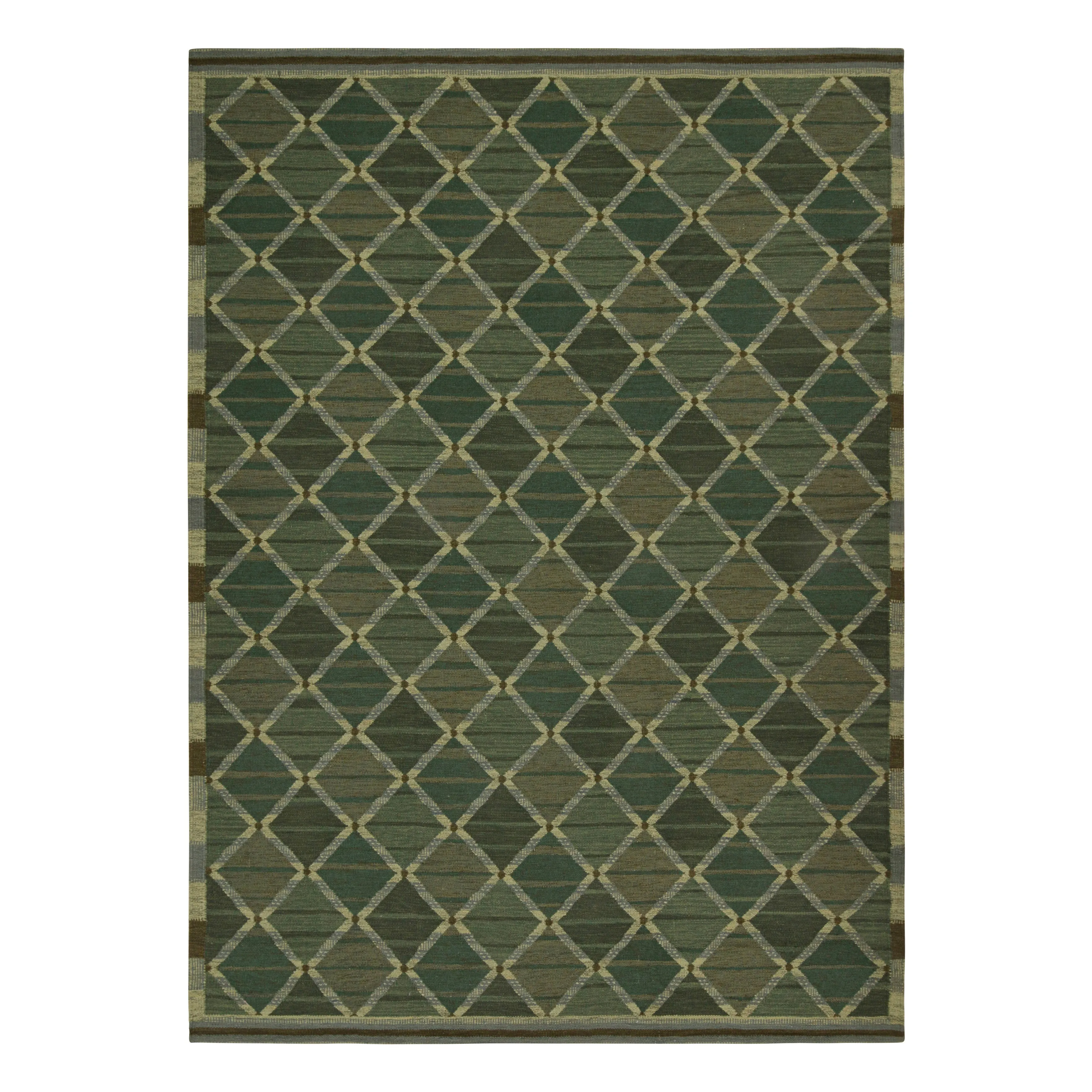 Green Swedish Flatweave Wool Rug - 10'1" x 13'9"