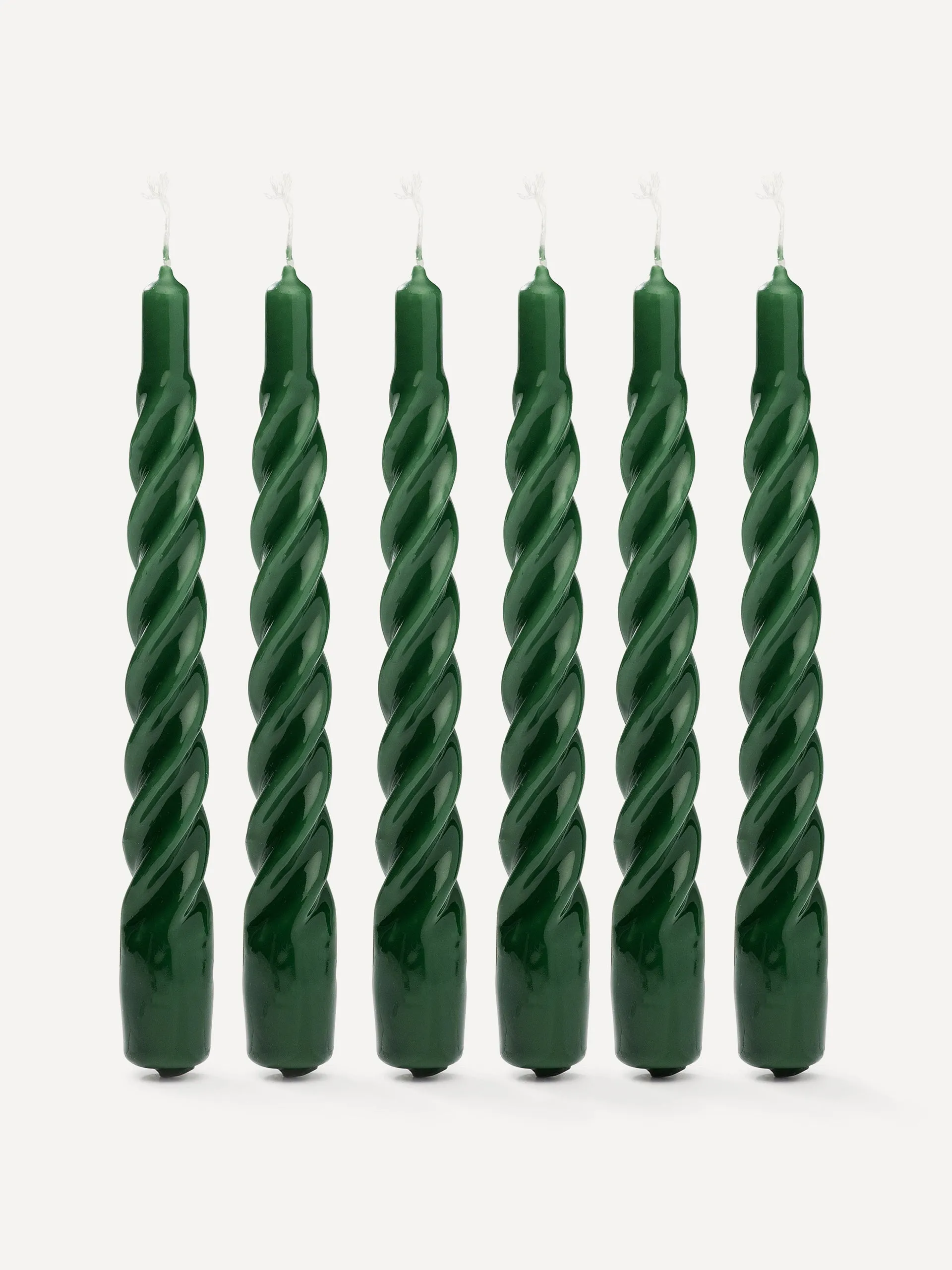 Green twisted candles (set of 6)