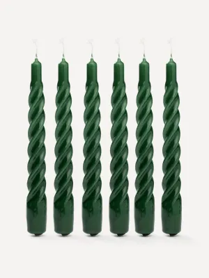 Green twisted candles (set of 6)