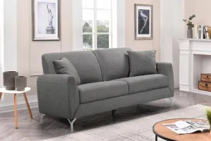 Grey Fabric Sofa with Chrome Accents