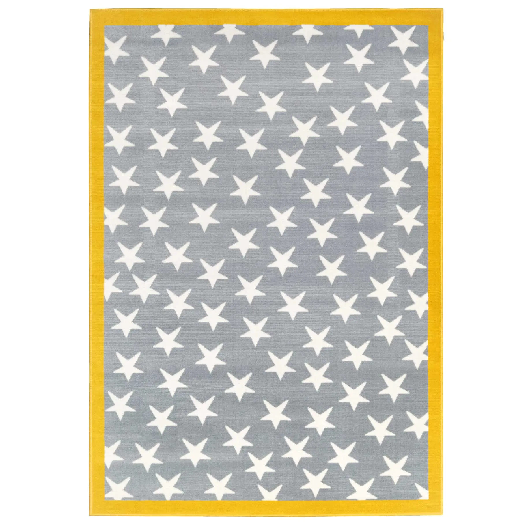 Grey Yellow Kids Bedroom Stars Rug