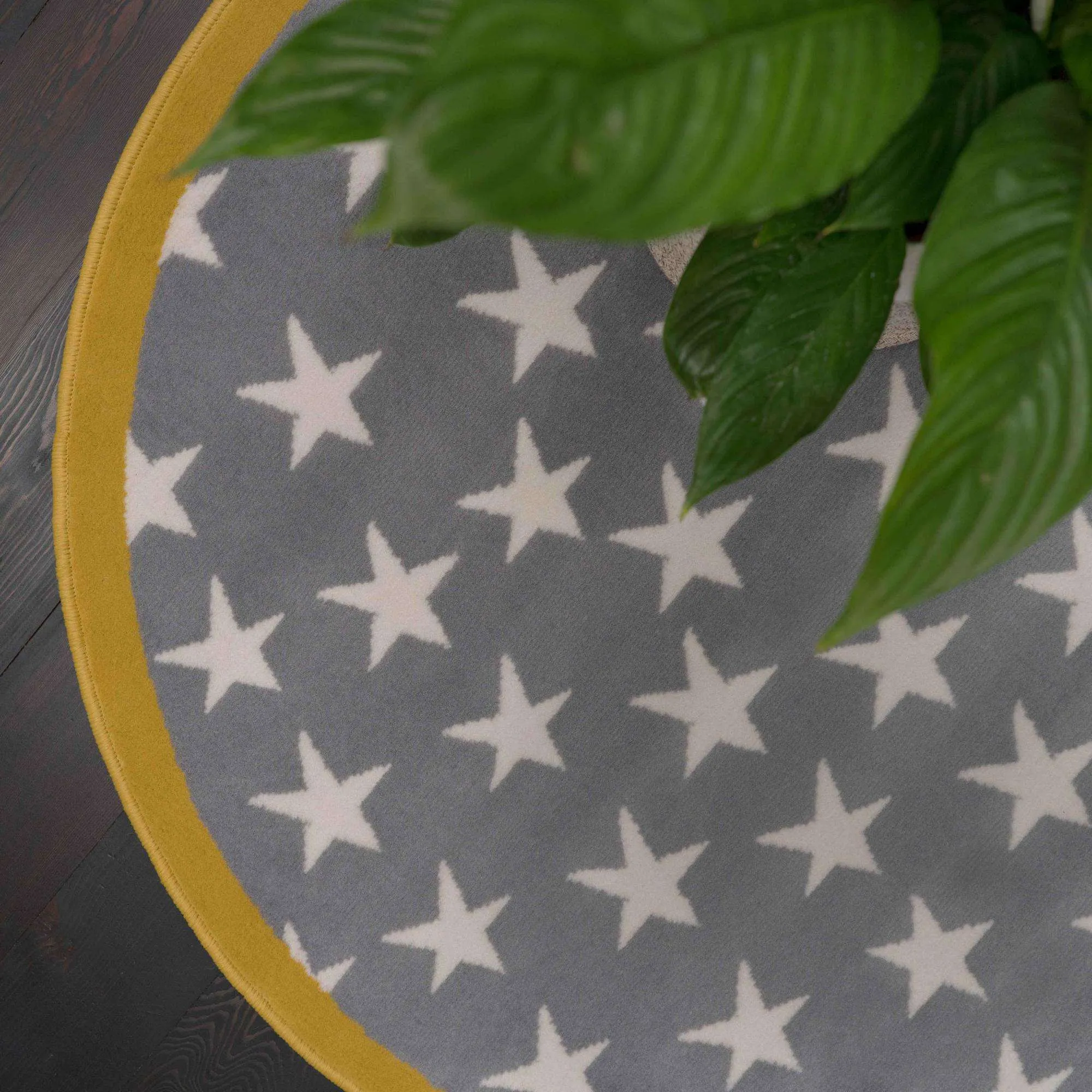 Grey Yellow Kids Bedroom Stars Rug