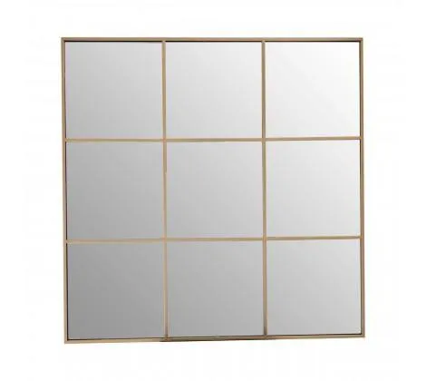 Grid Wall Mirror With Gold Finish Frame
