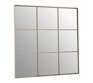Grid Wall Mirror With Gold Finish Frame