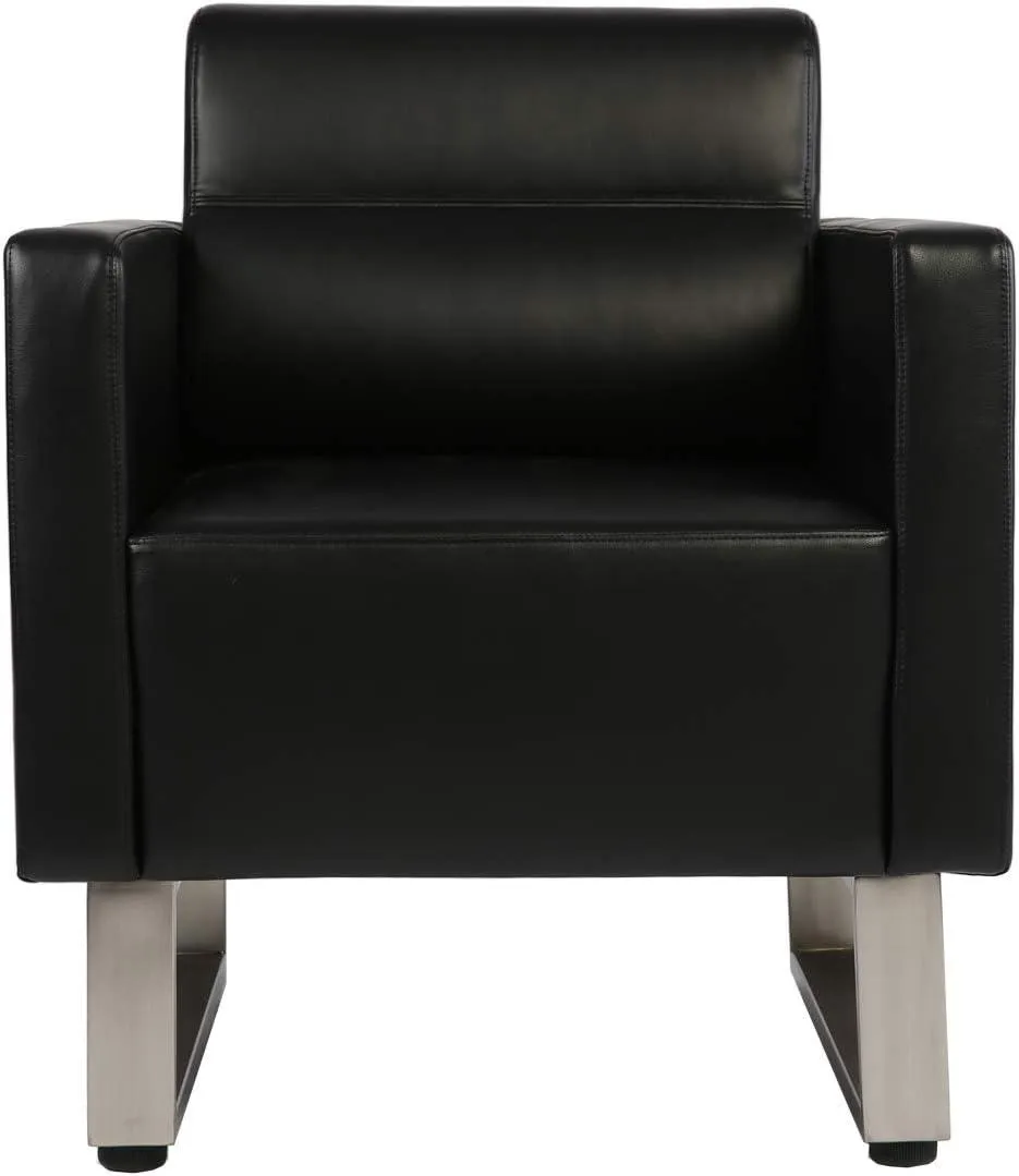 Guest Chair Office Reception Chair Leather Sofa Chairs with PU Leather Soft Sponge, Black