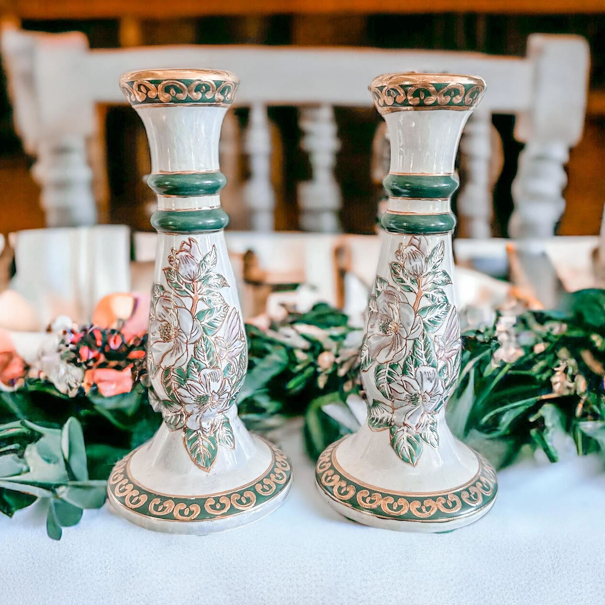 Hand-Painted Ceramic Candle Holders for Thanksgiving - Elegant Table Decor