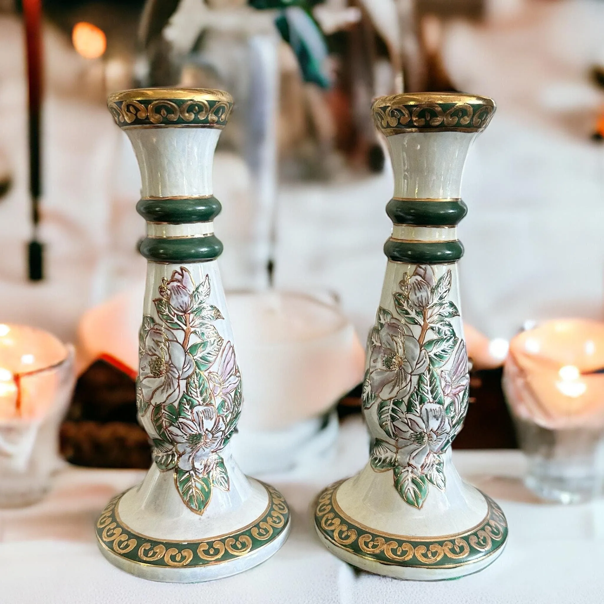 Hand-Painted Ceramic Candle Holders for Thanksgiving - Elegant Table Decor