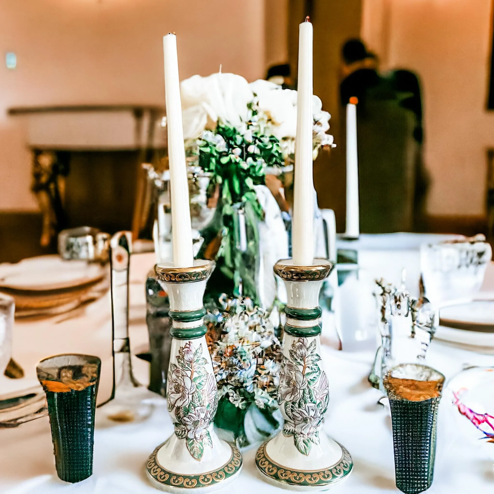 Hand-Painted Ceramic Candle Holders for Thanksgiving - Elegant Table Decor