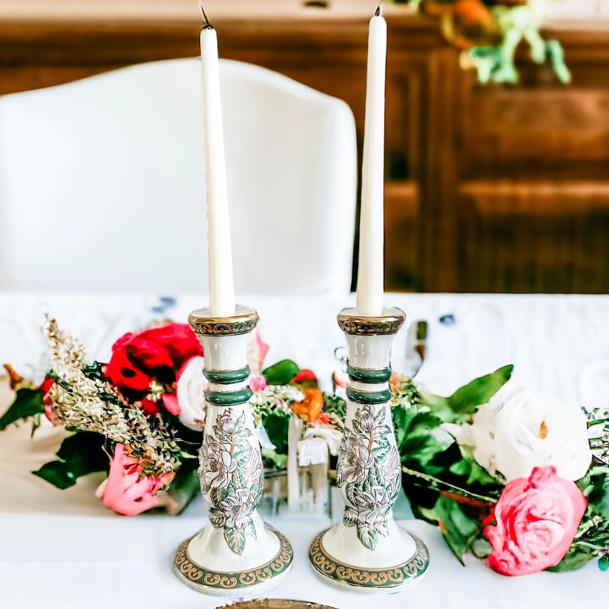 Hand-Painted Ceramic Candle Holders for Thanksgiving - Elegant Table Decor