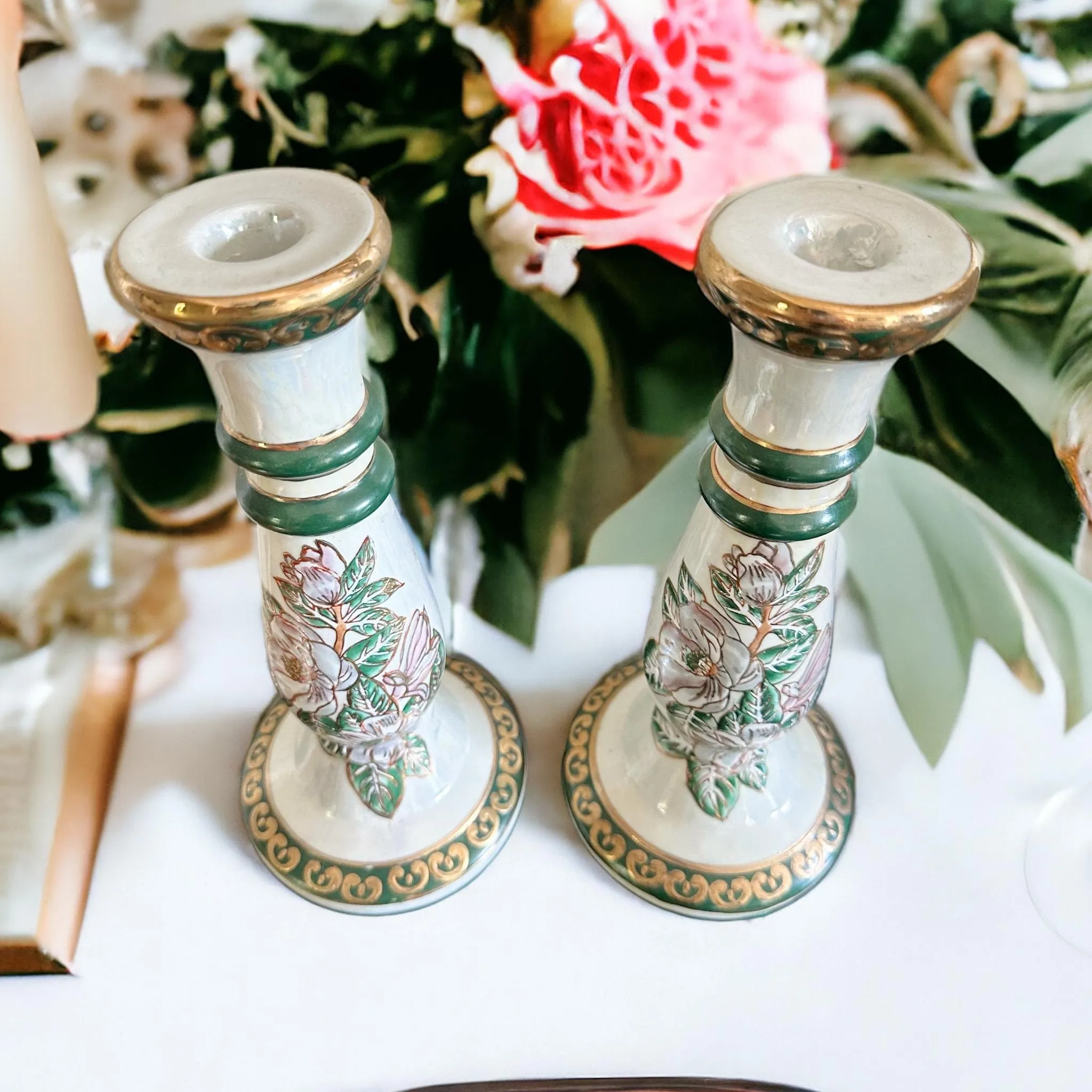 Hand-Painted Ceramic Candle Holders for Thanksgiving - Elegant Table Decor