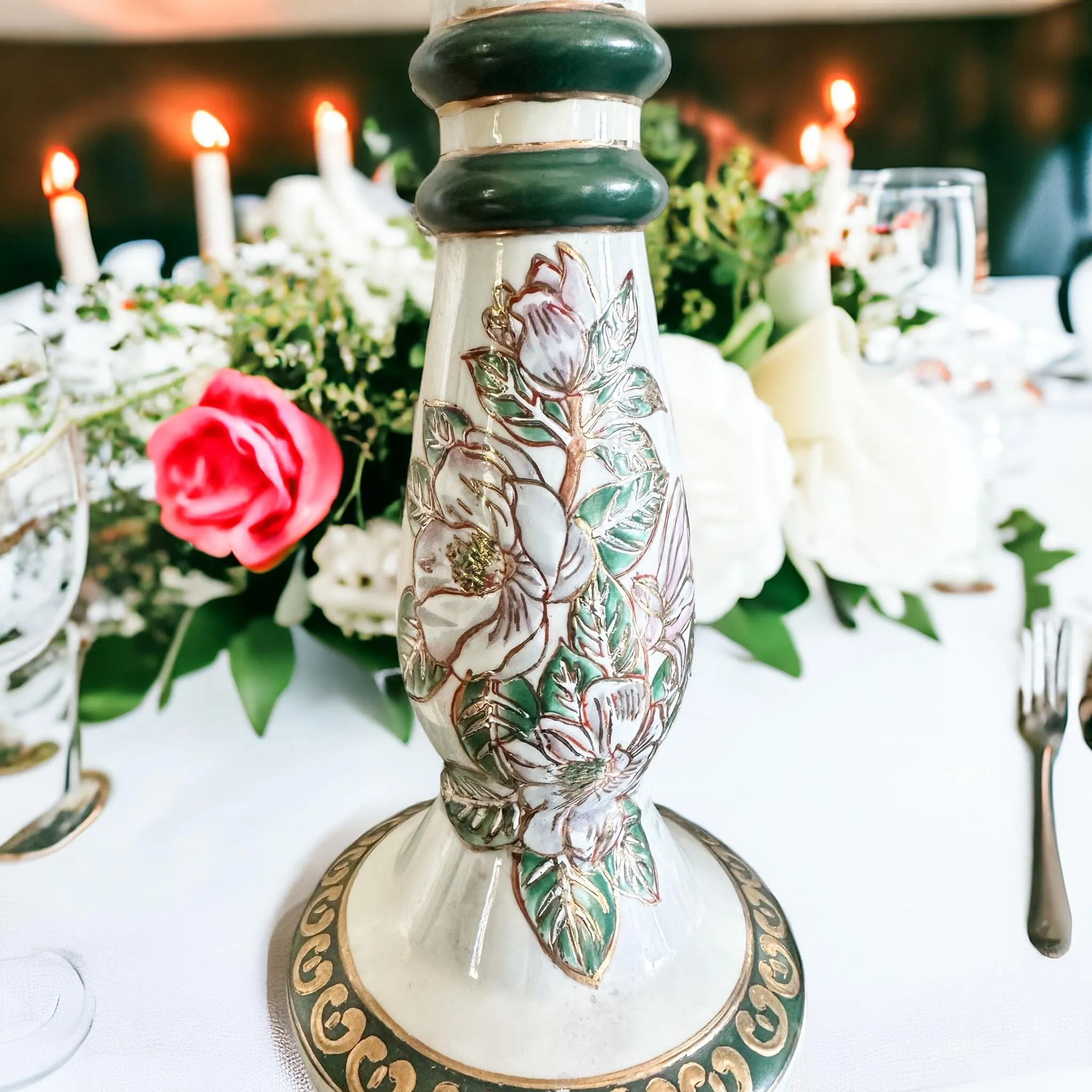 Hand-Painted Ceramic Candle Holders for Thanksgiving - Elegant Table Decor