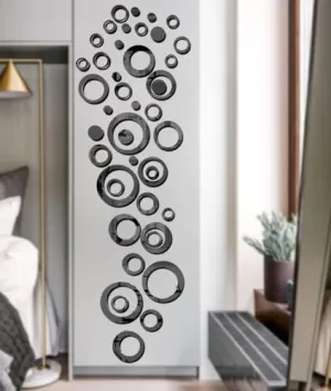 HAPPINY 50 Ring & Dots Black, Mirror Stickers for Wall, Acrylic Mirror Wall Decor Sticker, Wall Mirror Stickers, Acrylic Stickers, Self Adhesive Wall Stickers for Hall Room, Bed Room, Kitchen