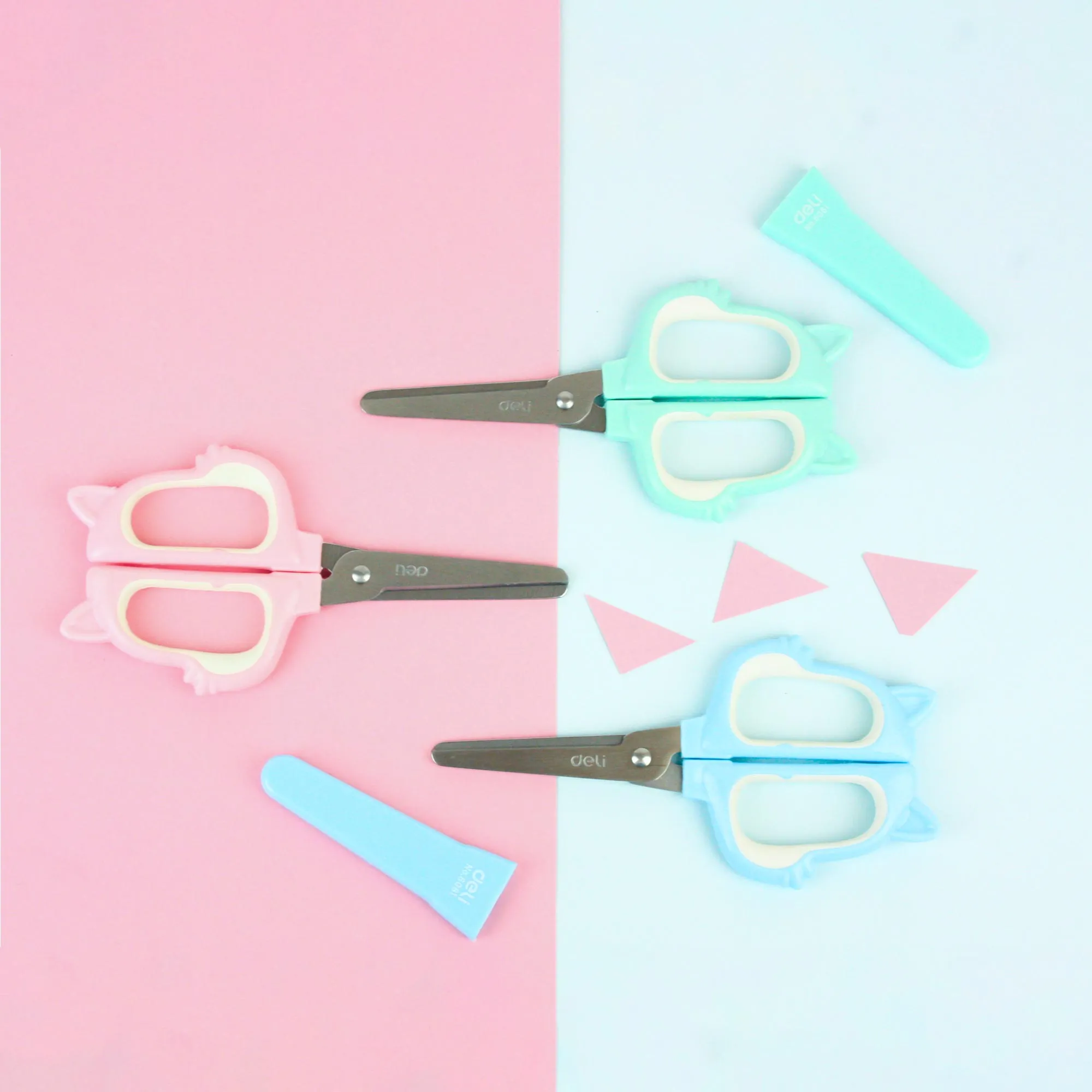 Happy Cat Hand Held Scissors - Pack of 3 (Pink, Blue, and Green)
