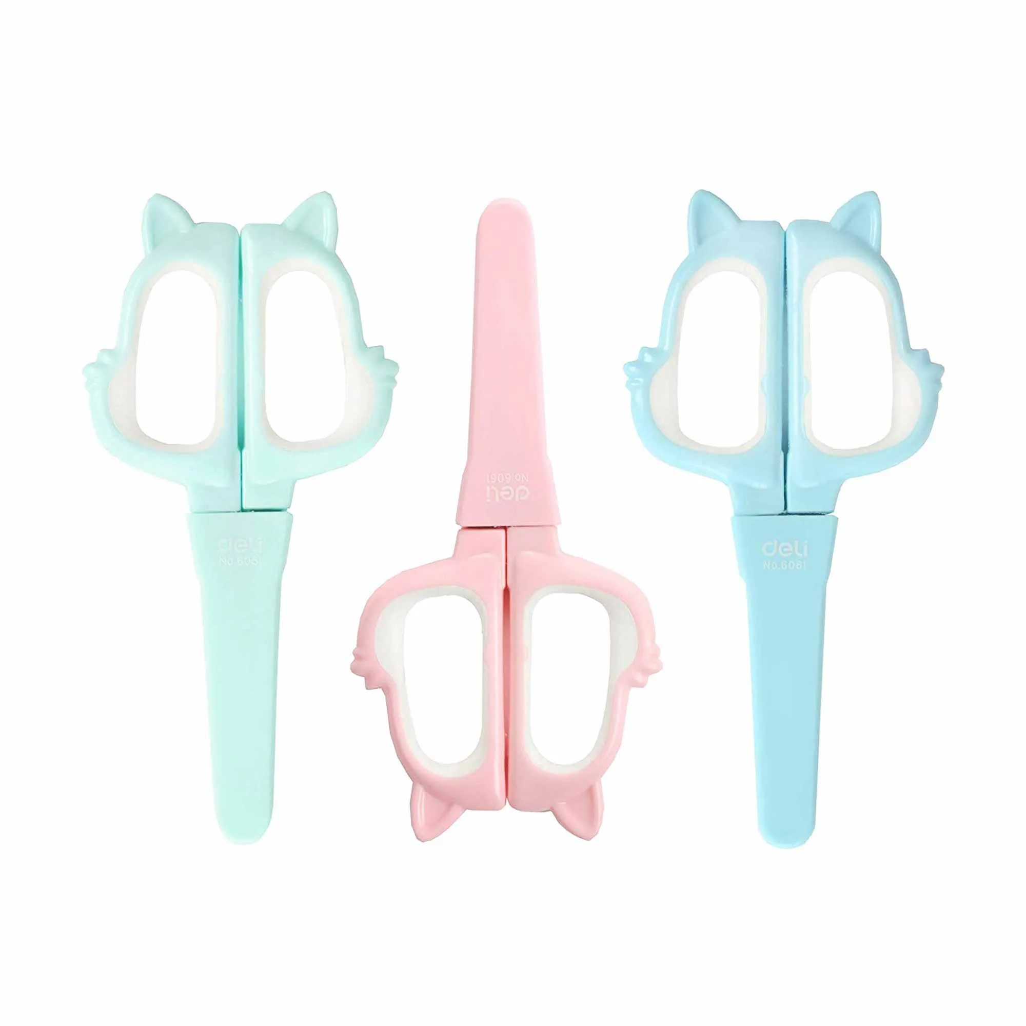 Happy Cat Hand Held Scissors - Pack of 3 (Pink, Blue, and Green)