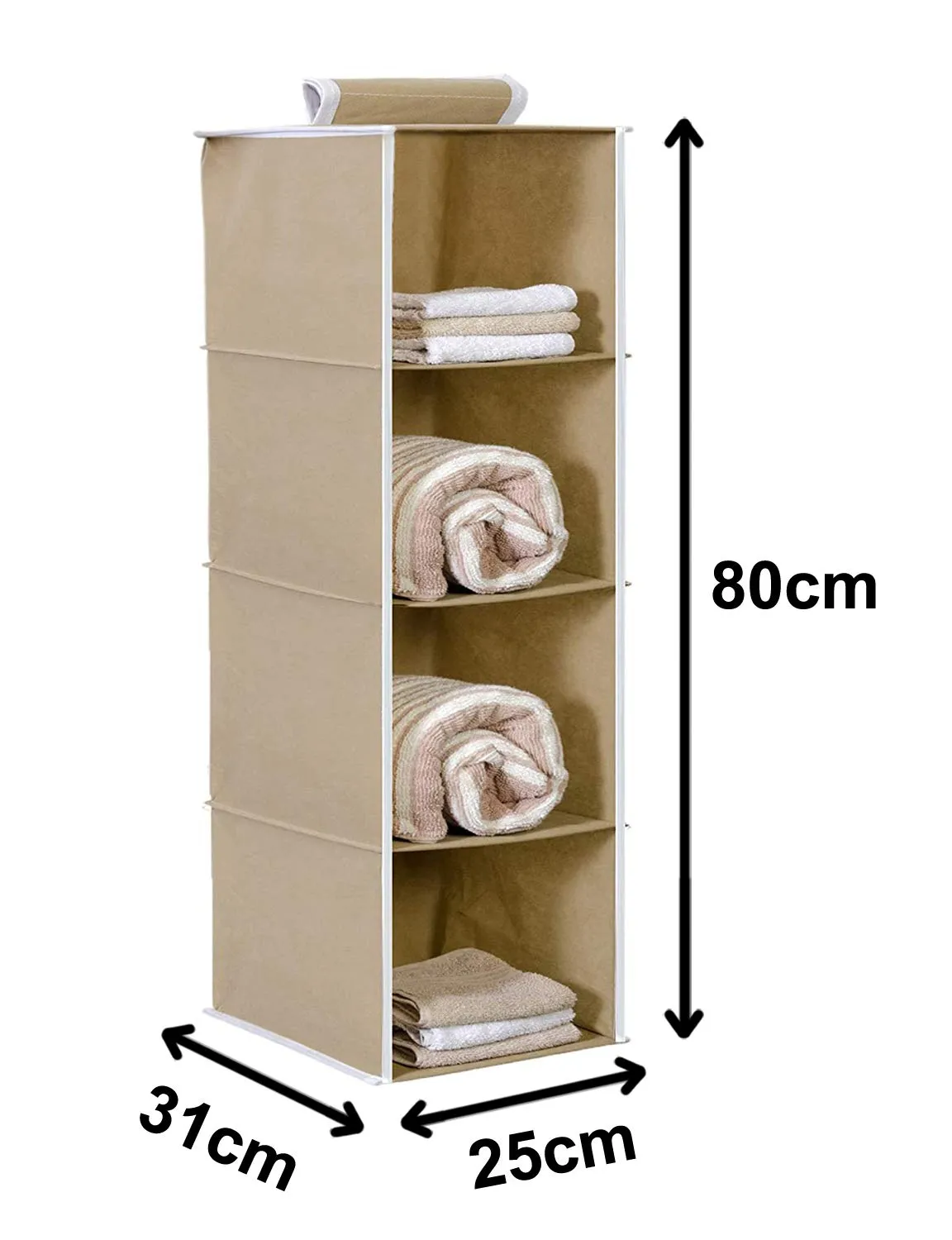 Heart Home Non Woven Hanging 4 Shelves Foldable Wardrobe/Closet Cloth Organizer (Brown)-HHEART15324