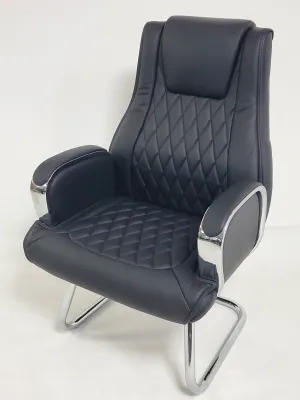 Heavy Duty Modern Black Leather Visitor Chair with Chrome Arms - CHA-1202C