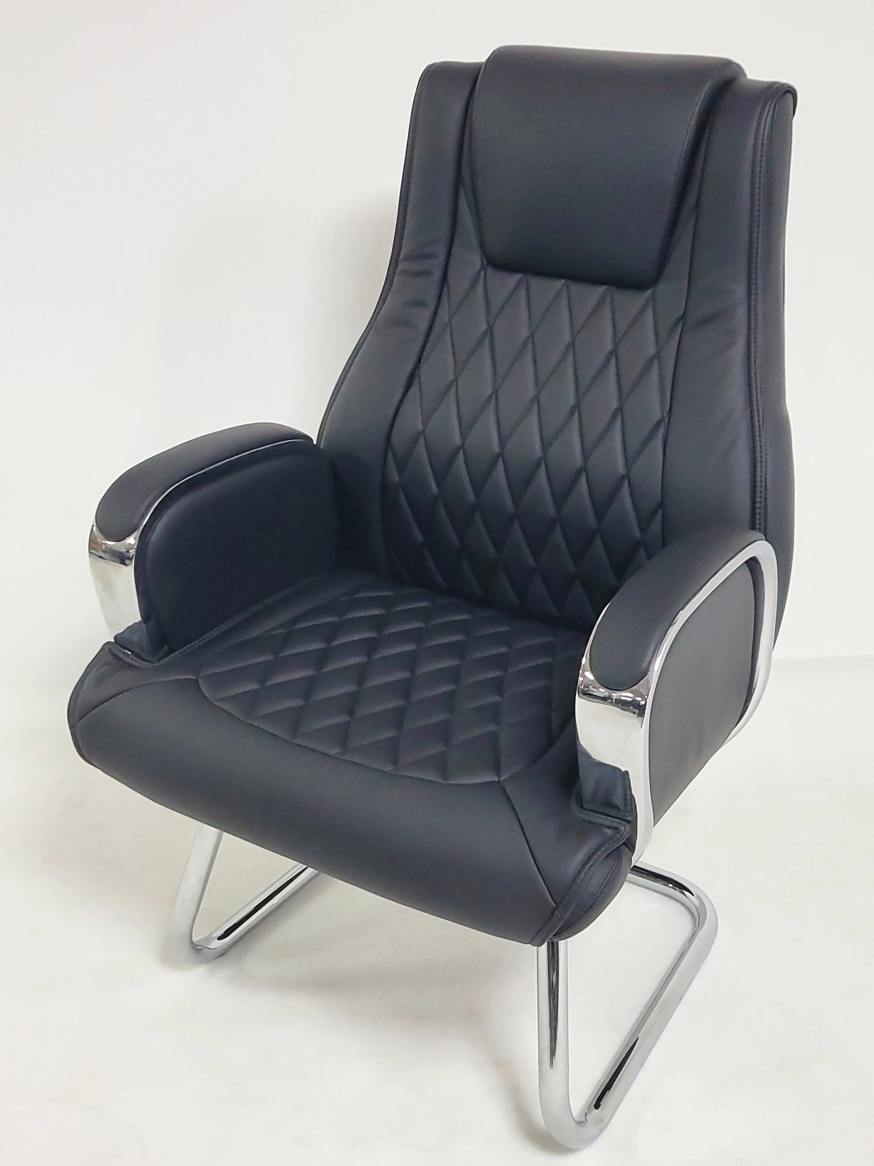 Heavy Duty Modern Black Leather Visitor Chair with Chrome Arms - CHA-1202C