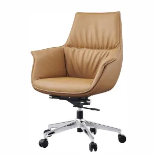 Height Adjustable Swivel PU Upholstered Modern Office Chair with Tiltable Back, Yellow