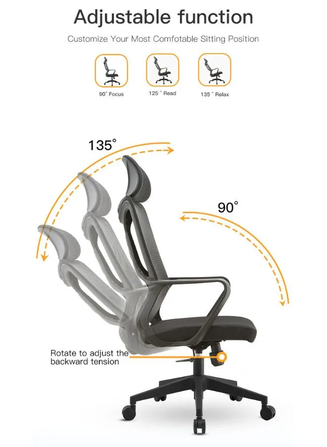 High Back Executive Office Chair With Headrest, Height Adjustable and Chrome Base for Office and Home