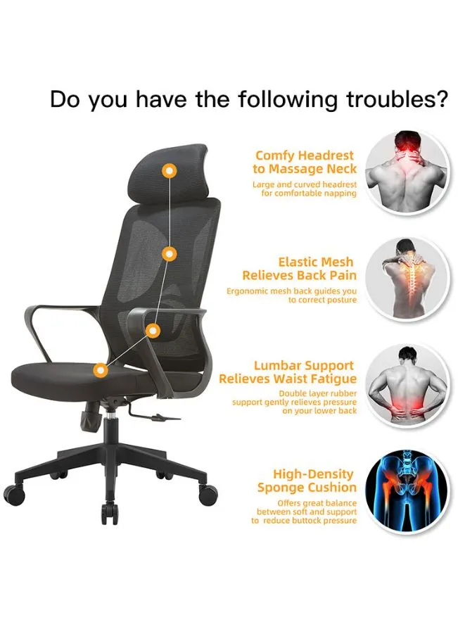 High Back Executive Office Chair With Headrest, Height Adjustable and Chrome Base for Office and Home