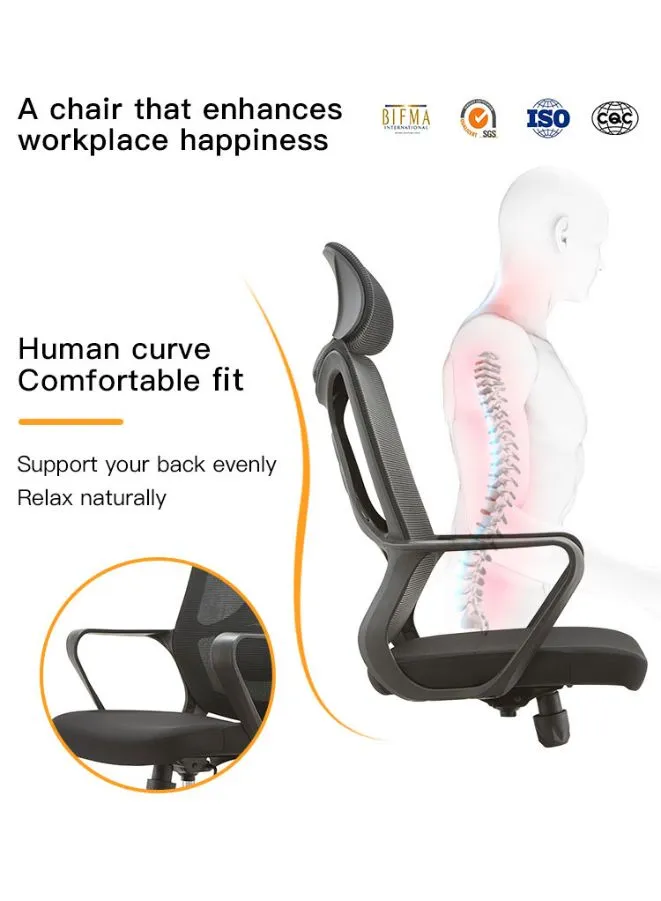 High Back Executive Office Chair With Headrest, Height Adjustable and Chrome Base for Office and Home