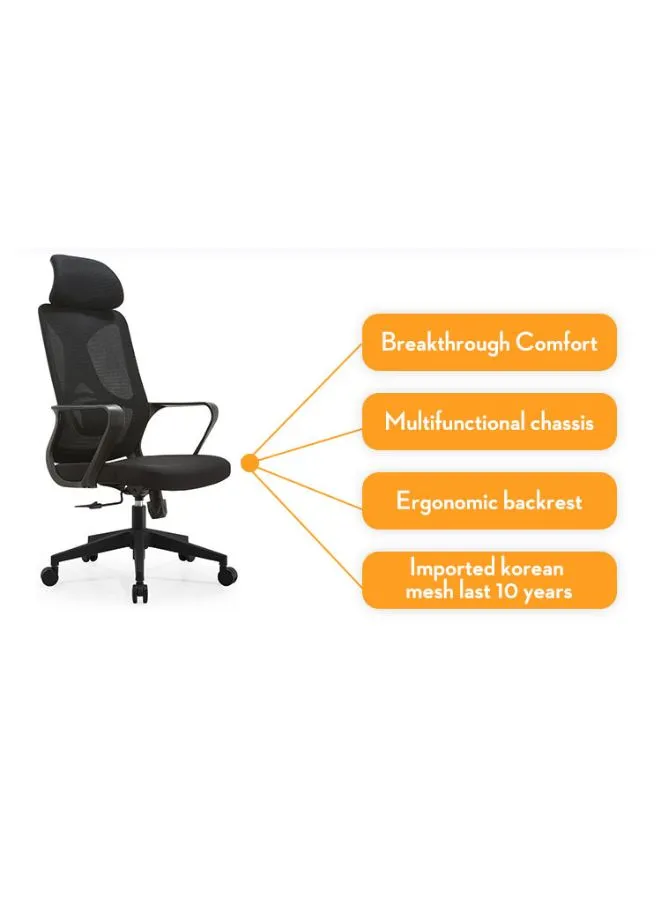 High Back Executive Office Chair With Headrest, Height Adjustable and Chrome Base for Office and Home