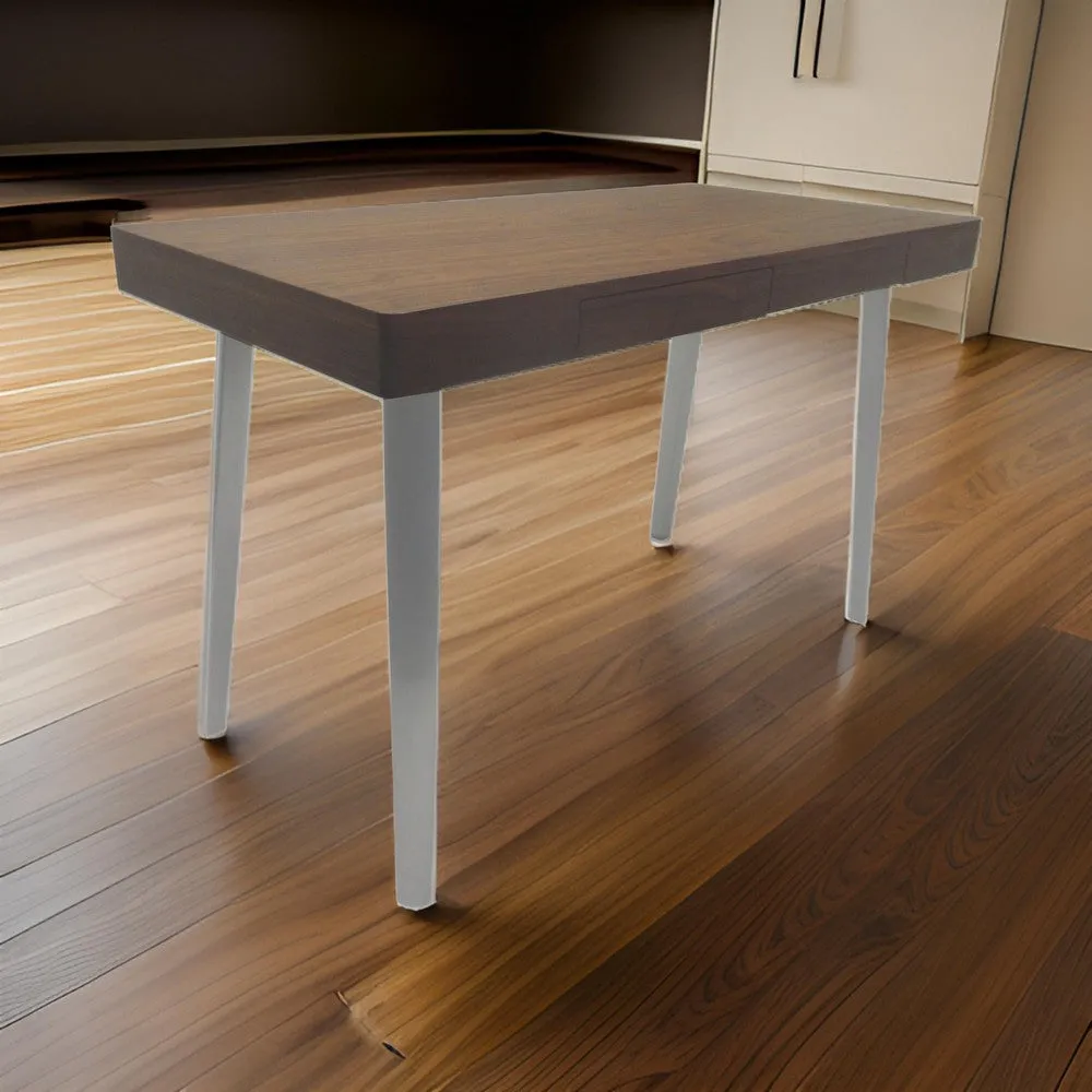 Hle 47 Inch Desk, Walnut Brown Wood Top, 2 Drawers, High Polished Steel By Casagear Home