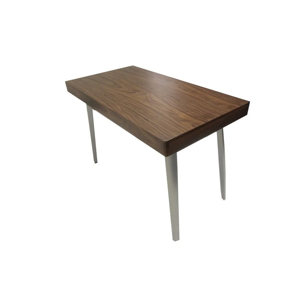 Hle 47 Inch Desk, Walnut Brown Wood Top, 2 Drawers, High Polished Steel By Casagear Home