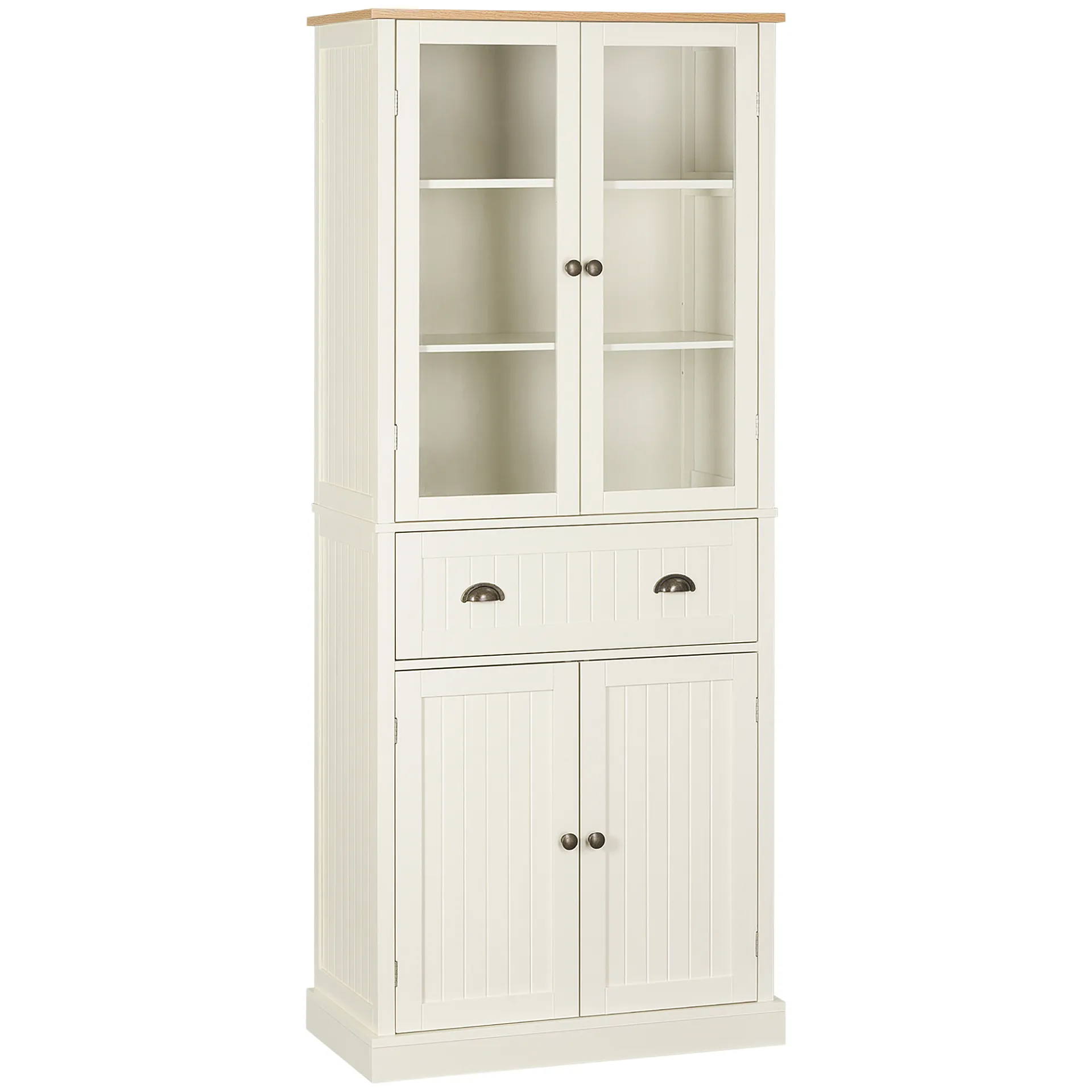 HOMCOM Freestanding 5-Tier Kitchen Cupboard - Adjustable Shelves & Drawer - Cream White Storage Cabinet for Living & Dining Room