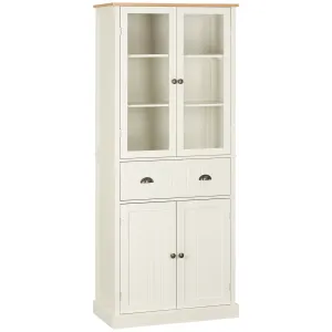 HOMCOM Freestanding 5-Tier Kitchen Cupboard - Adjustable Shelves & Drawer - Cream White Storage Cabinet for Living & Dining Room