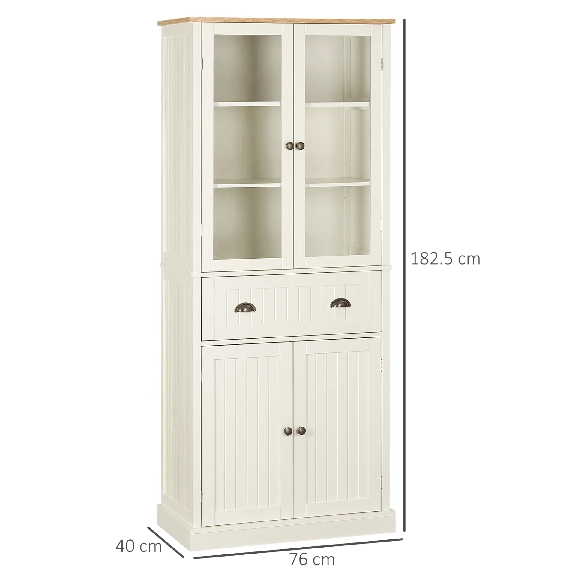 HOMCOM Freestanding 5-Tier Kitchen Cupboard - Adjustable Shelves & Drawer - Cream White Storage Cabinet for Living & Dining Room