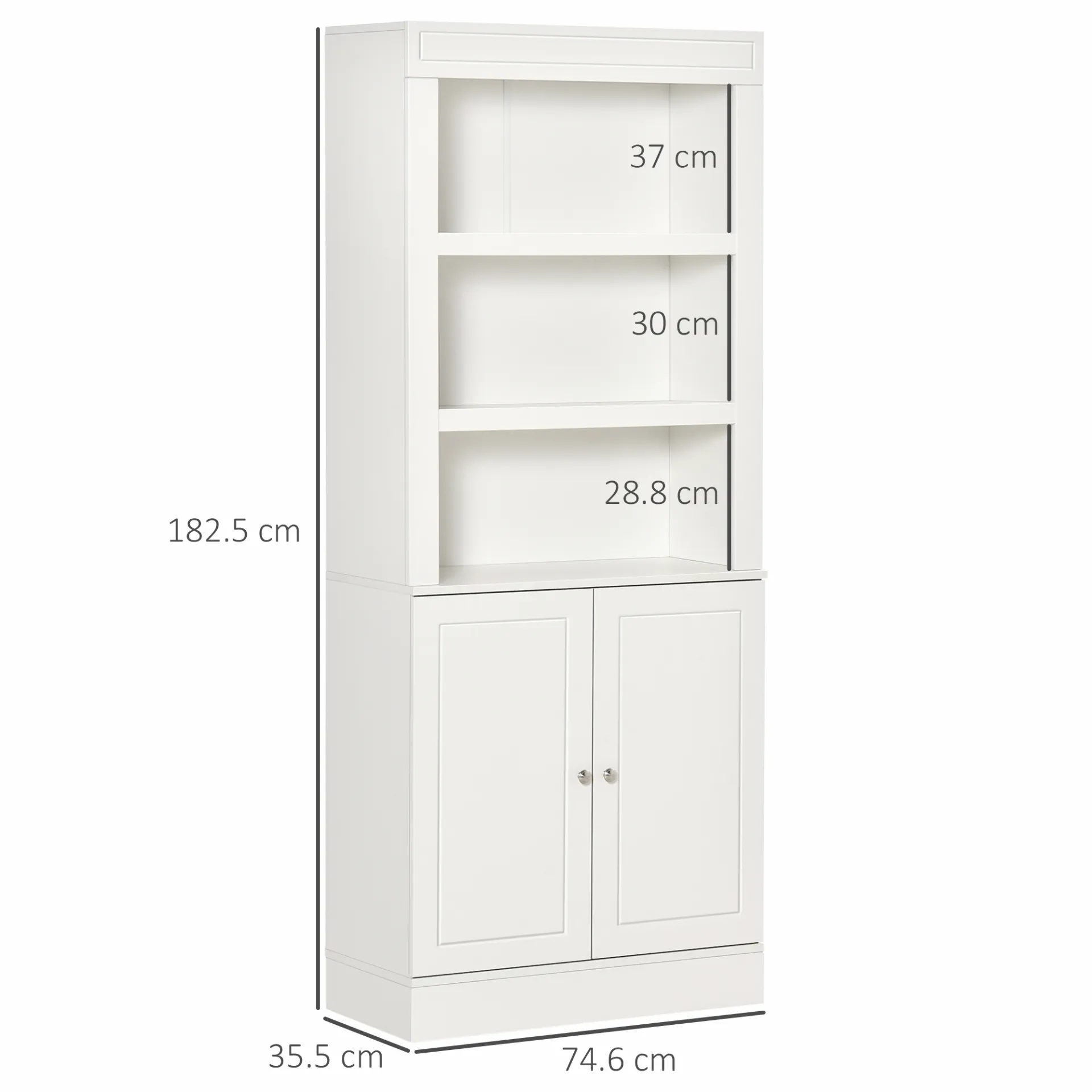 HOMCOM Freestanding Kitchen Cupboard with Adjustable 6-Tier Shelving and Double-Door Cabinet - White