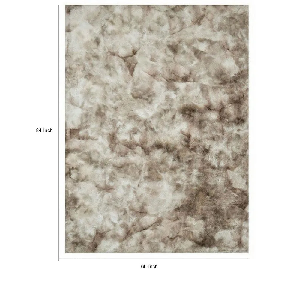 Ica 5 x 7 Area Rug, Non Slip Canvas Backing, Tie Dye Polyester, Beige By Casagear Home