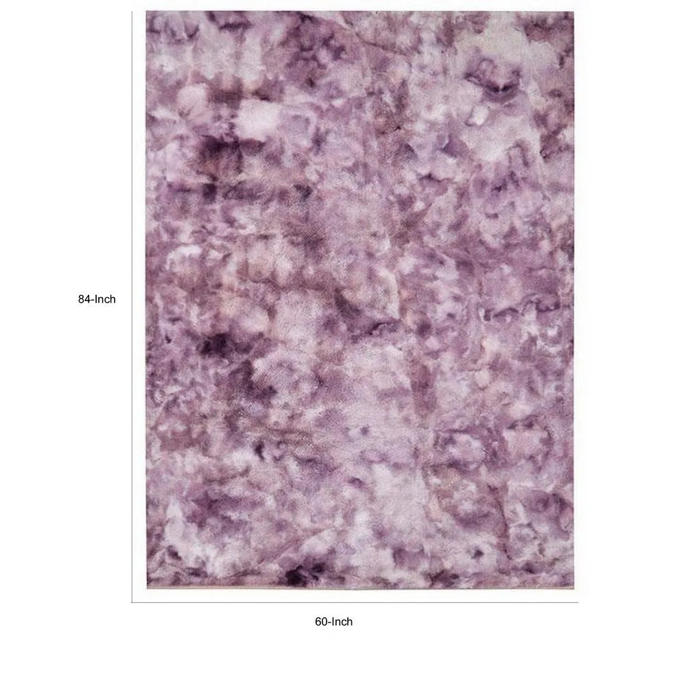 Ica 5 x 7 Area Rug, Non Slip Canvas Backing, Tie Dye Polyester, Purple By Casagear Home