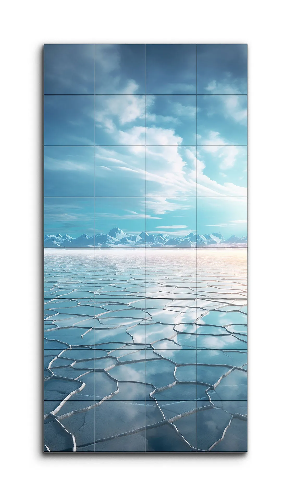 Icy Serenity: Snow-Capped Peaks and Reflective Skies