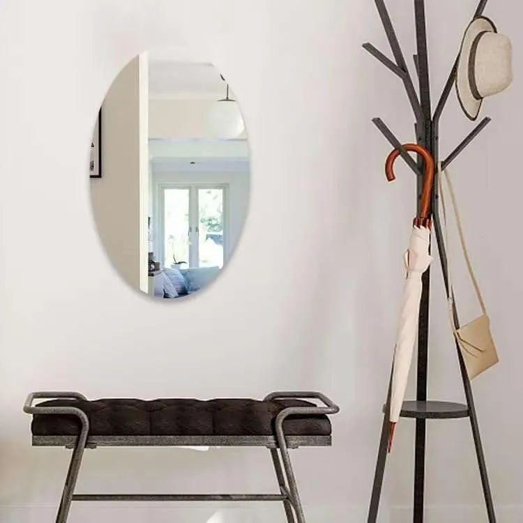 IRQA Oval Shape Adhesive Mirror Sticker for Wall on Tiles Bathroom Bedroom Living Room Basin Mirror Bathroom Wall Mirror Stickers Unbreakable Plastic Vanity Mirror, Makeup Mirror (Style_54