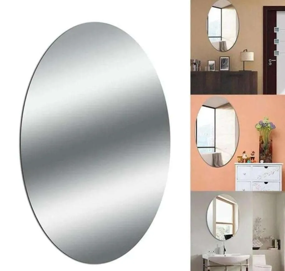 IRQA Oval Shape Adhesive Mirror Sticker for Wall on Tiles Bathroom Bedroom Living Room Basin Mirror Bathroom Wall Mirror Stickers Unbreakable Plastic Vanity Mirror, Makeup Mirror (Style_54