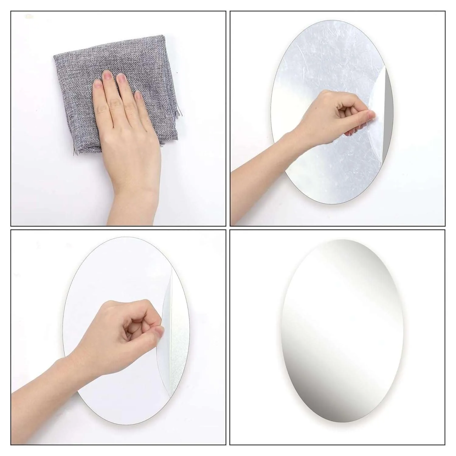 IRQA Oval Shape Adhesive Mirror Sticker for Wall on Tiles Bathroom Bedroom Living Room Basin Mirror Bathroom Wall Mirror Stickers Unbreakable Plastic Vanity Mirror, Makeup Mirror (Style_54