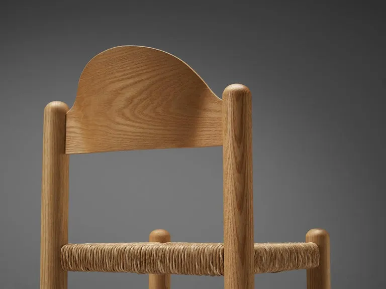 Italian Set of Twelve Dining Chairs in Ash with Rush Seats