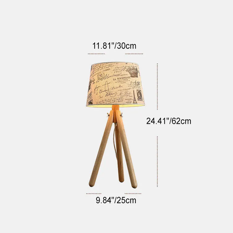 Japanese Simple Round Fabric Three-Legged Wooden Base 1-Light Table Lamp