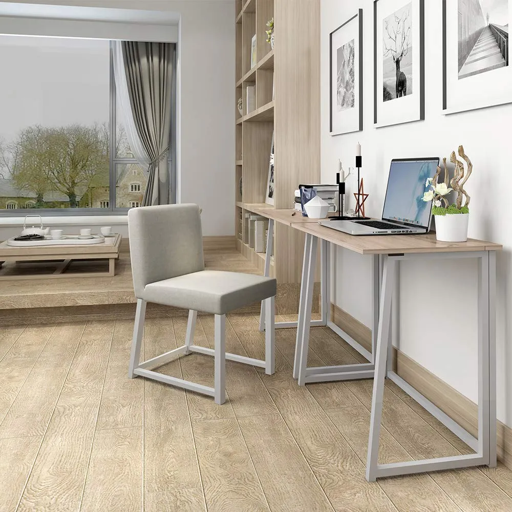 JGS Sheesham Wood and Iron Study Table for Living Room (Natural & White Finish)