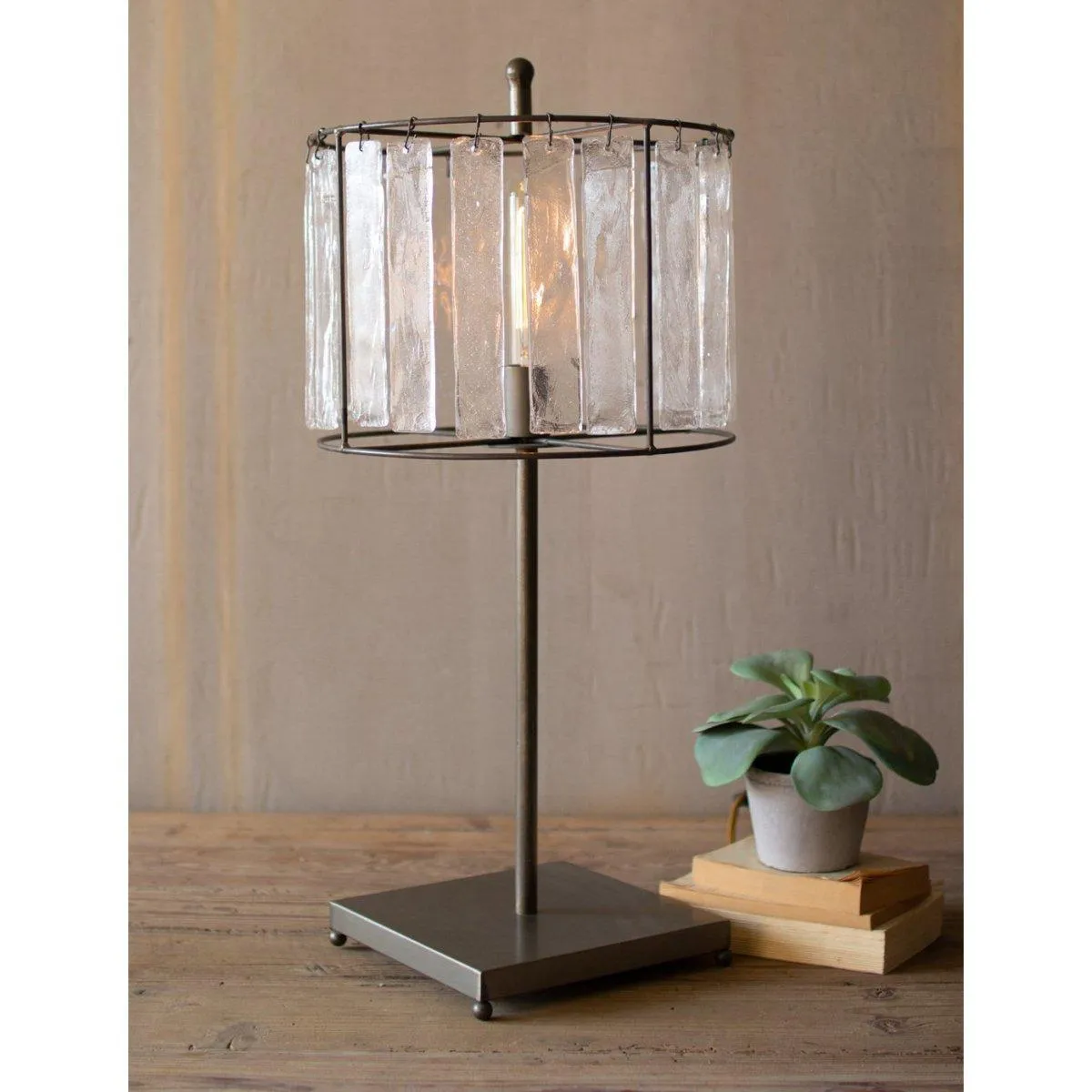 Kalalou - GLASS CHIMES AND RAW METAL TABLE LAMP - CQ7502