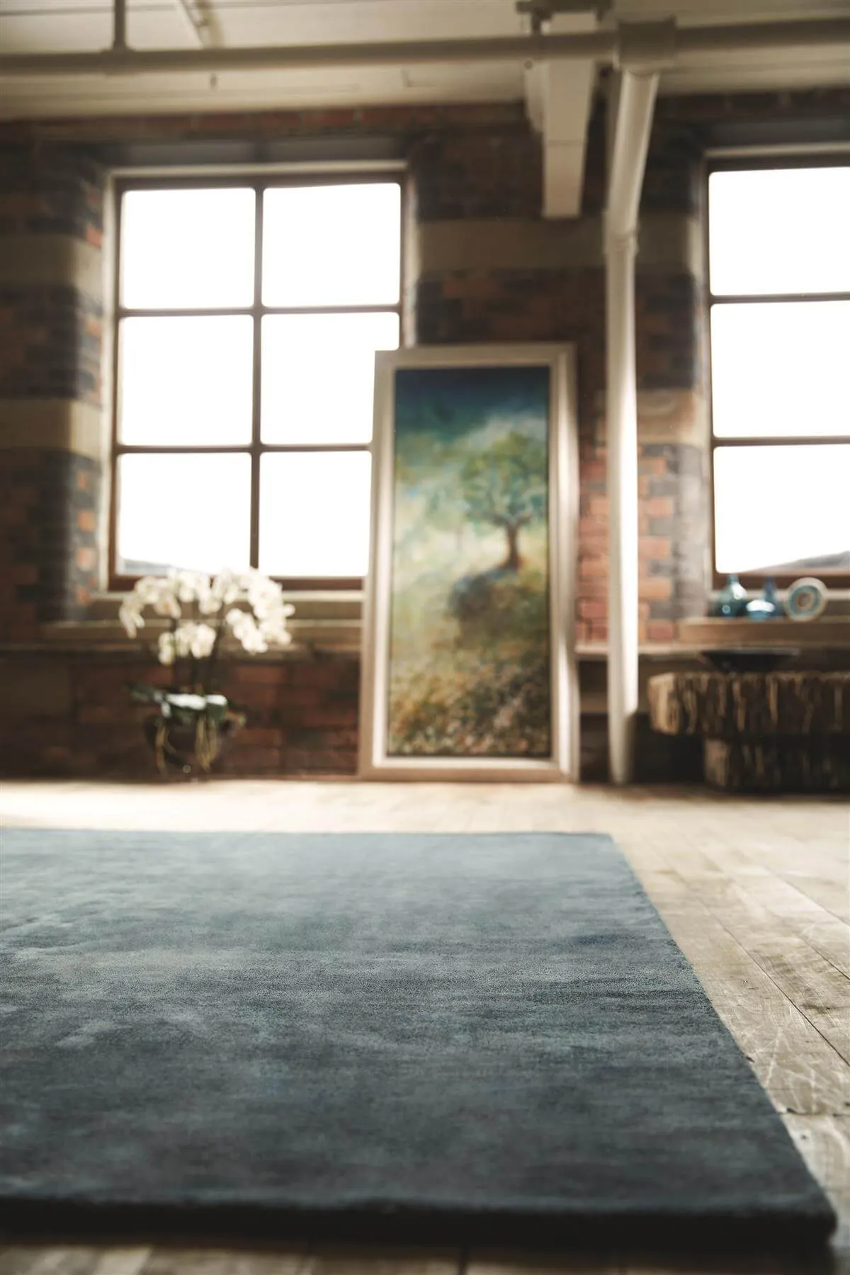 Karma Blue Solid Luxury Viscose Rug